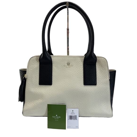 Kate Spade Lydia Southport Colorblock Pebbled Leather Satchel Tote Cream Black - Picture 2 of 16